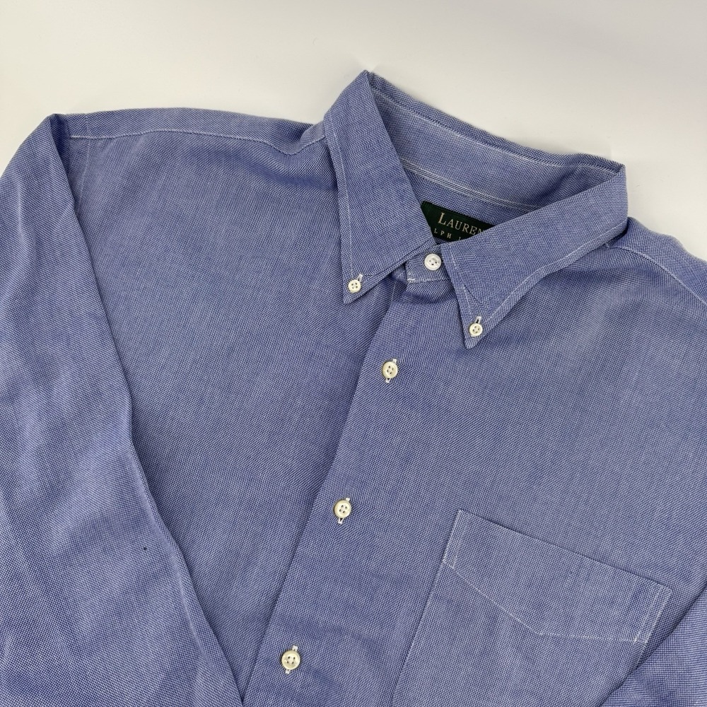 Ralph Lauren Men's Timeless Blue Herringbone‎ Office Wear Long Sleeve 17 34/35
